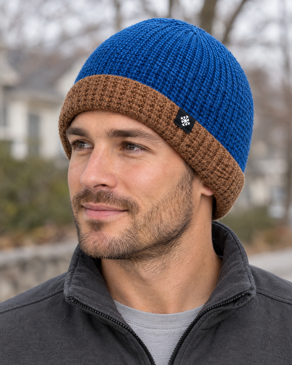 Men's Fleece-Lined Knit Beanie — Snowflake Logo Beanie - Blue — lifestyle [WB gallery 42/6]