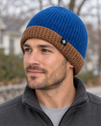 Men's Fleece-Lined Knit Beanie — Snowflake Logo Beanie - Blue — lifestyle [WB gallery 42/6]
