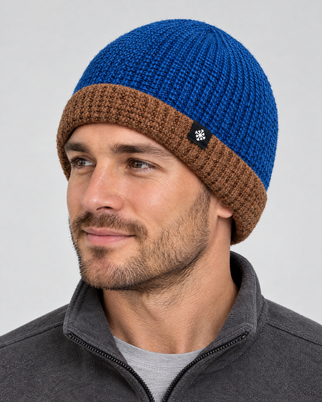 Men's Fleece-Lined Knit Beanie — Snowflake Logo Beanie - Blue — fit detail [WB gallery 42/5]
