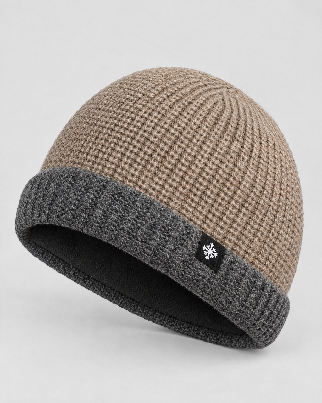 Men's Fleece-Lined Knit Beanie — Snowflake Logo Beanie - Khaki — product front [WB gallery 43/2]