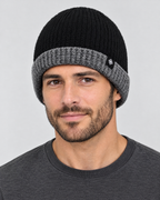 Men's Fleece-Lined Knit Beanie — Snowflake Logo Beanie - Black — fit detail [WB gallery 44/5]