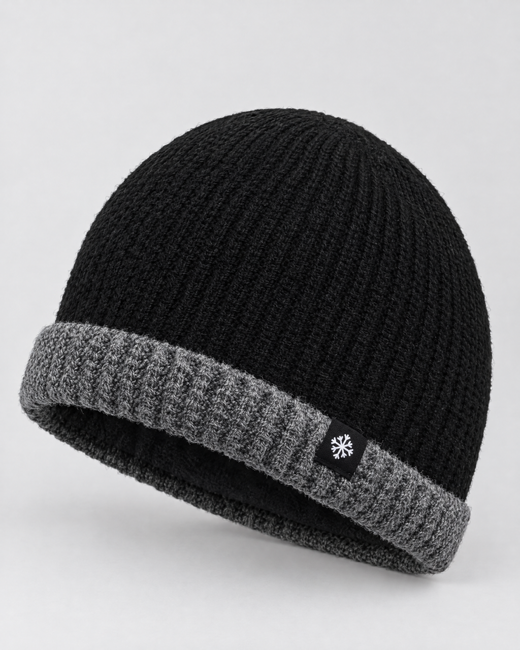 Men's Fleece-Lined Knit Beanie — Snowflake Logo Beanie - Black — product front [WB gallery 44/2]