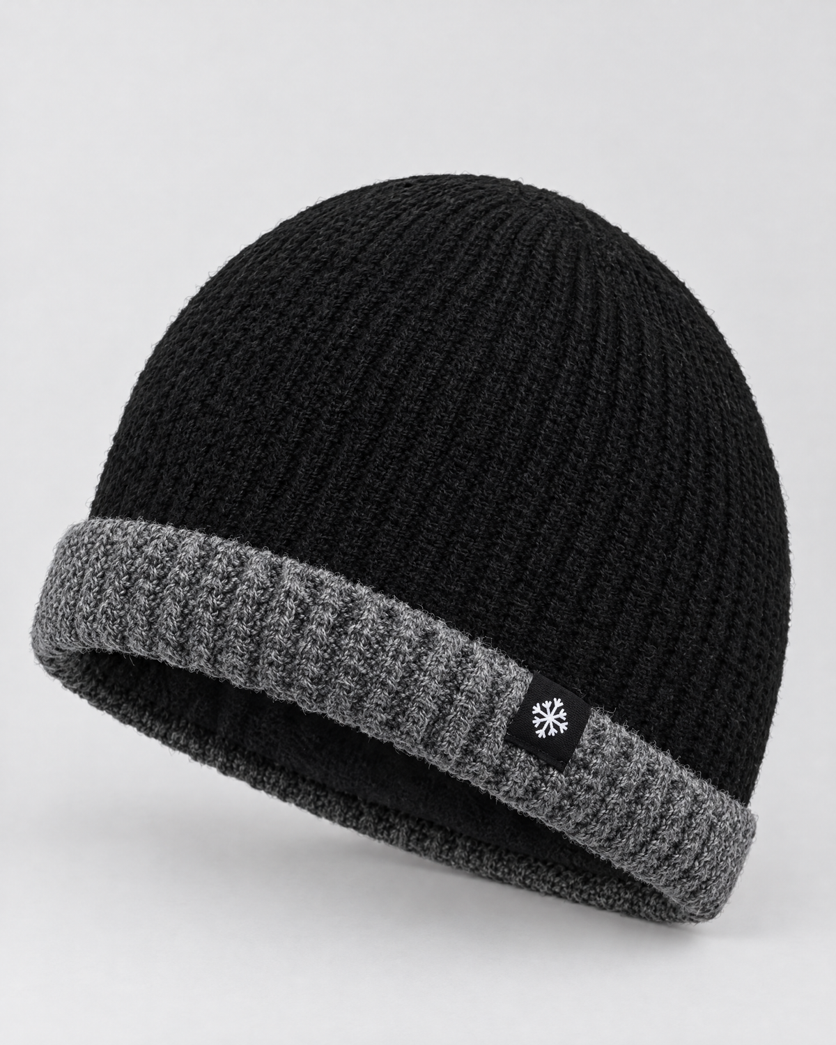 Men's Fleece-Lined Knit Beanie — Snowflake Logo Beanie - Black — product front [WB gallery 44/2]