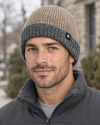 Men's Fleece-Lined Knit Beanie — Snowflake Logo Beanie - Khaki — lifestyle [WB gallery 43/6]