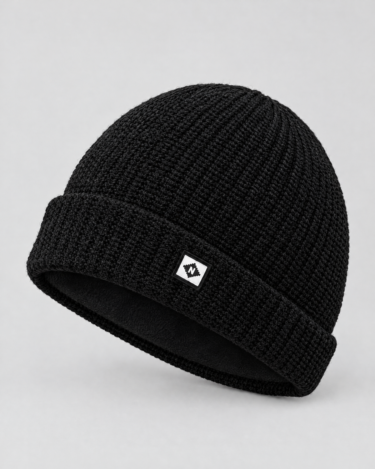 Men's Fleece-Lined Knit Beanie — Small N logo beanie - black — product front [WB gallery 45/2]