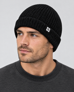 Men's Fleece-Lined Knit Beanie — Small N logo beanie - black — fit detail [WB gallery 45/5]