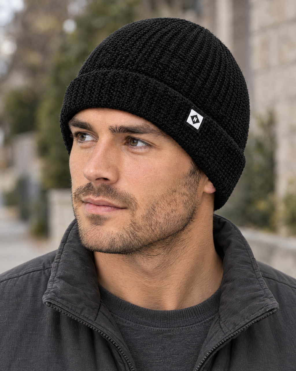 Men's Fleece-Lined Knit Beanie — Small N logo beanie - black — lifestyle [WB gallery 45/6]