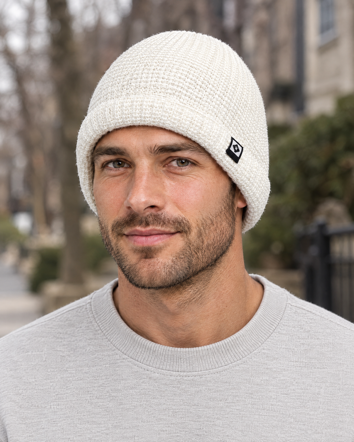 Men's Fleece-Lined Knit Beanie — Small N logo beanie - white — lifestyle [WB gallery 46/6]