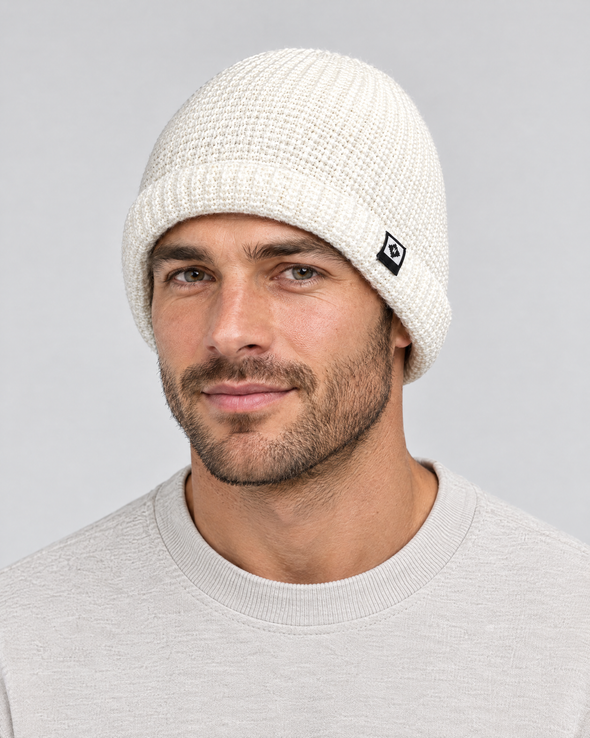 Men's Fleece-Lined Knit Beanie — Small N logo beanie - white — fit detail [WB gallery 46/5]