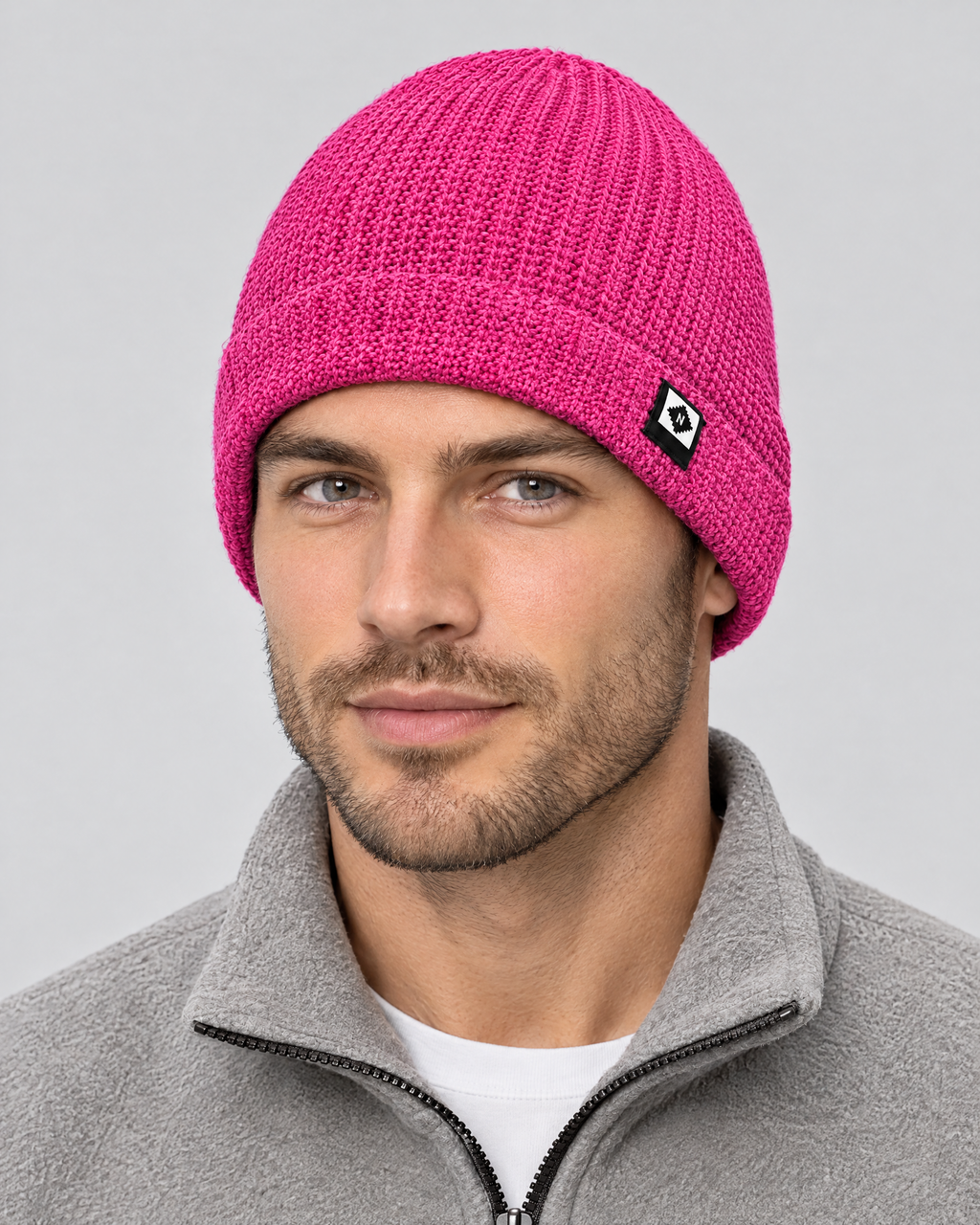 Men's Fleece-Lined Knit Beanie — Small N logo beanie - pink — fit detail [WB gallery 48/5]