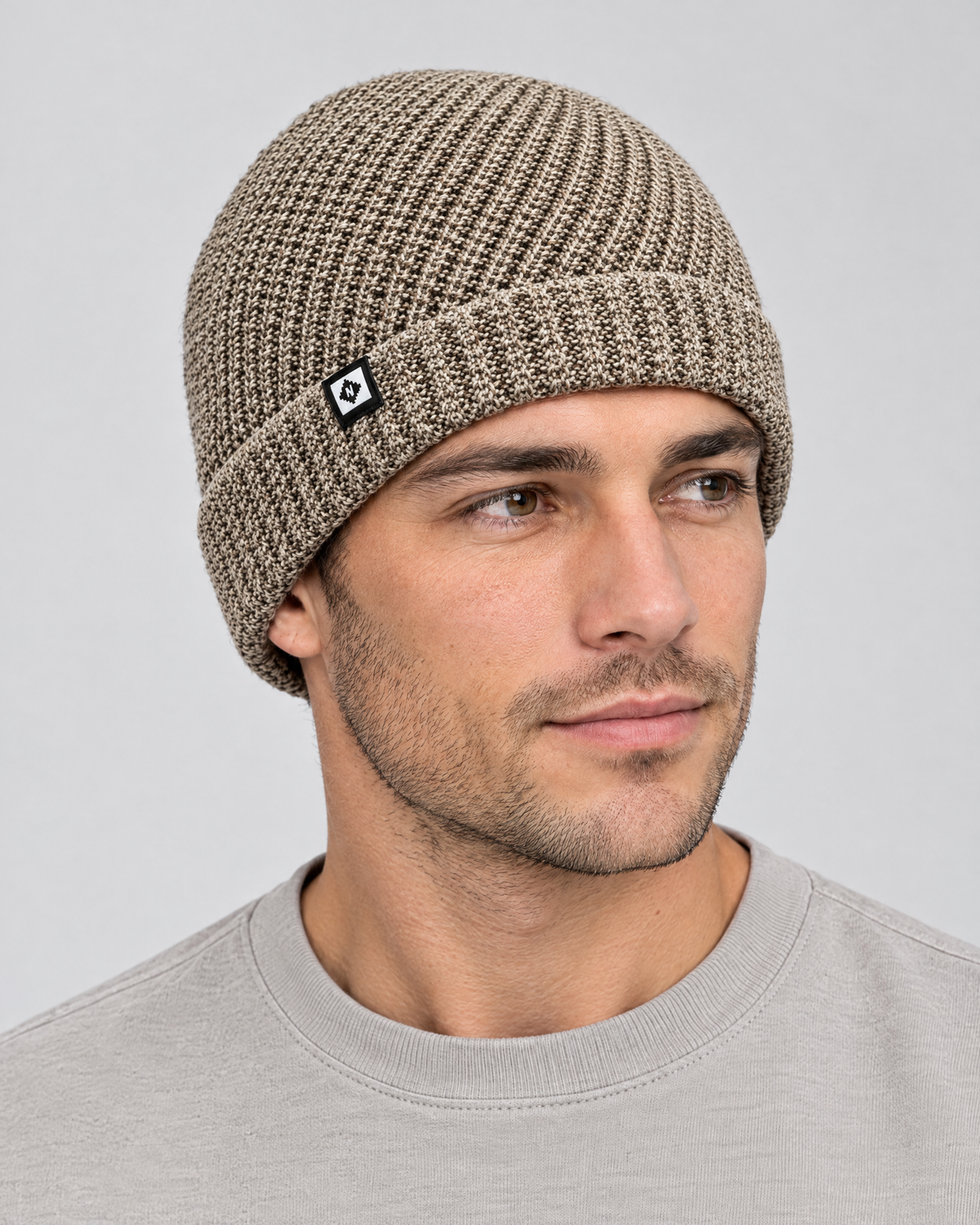 Men's Fleece-Lined Knit Beanie — Small N logo beanie - khaki — fit detail [WB gallery 50/5]