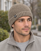 Men's Fleece-Lined Knit Beanie — Small N logo beanie - khaki — lifestyle [WB gallery 50/6]