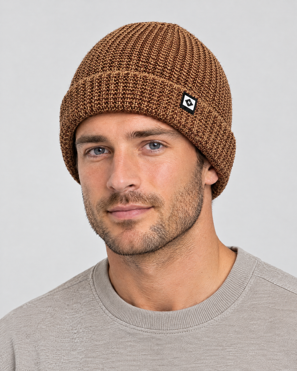 Men's Fleece-Lined Knit Beanie — Small N logo beanie - brown — fit detail [WB gallery 51/5]