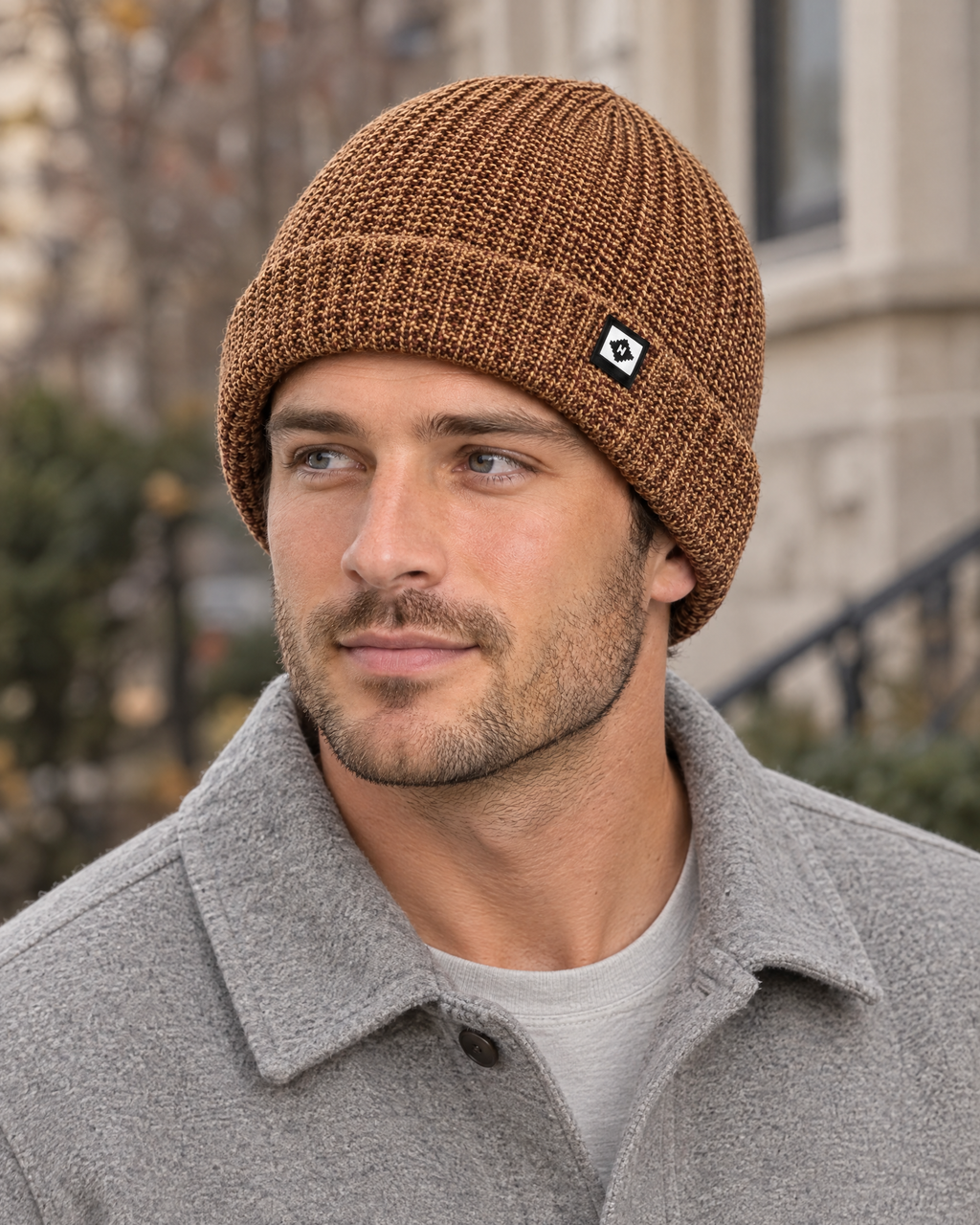 Men's Fleece-Lined Knit Beanie — Small N logo beanie - brown — lifestyle [WB gallery 51/6]