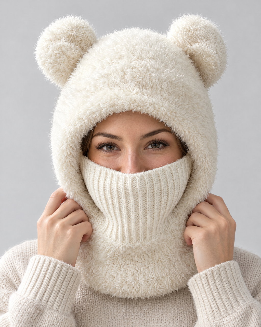 Plush Bear-Ear Hood - Adult & Kids — Adult White — hero [WB gallery 53/1]