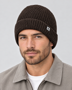 Men's Fleece-Lined Knit Beanie — Small N logo beanie - Coffee color — fit detail [WB gallery 52/5]