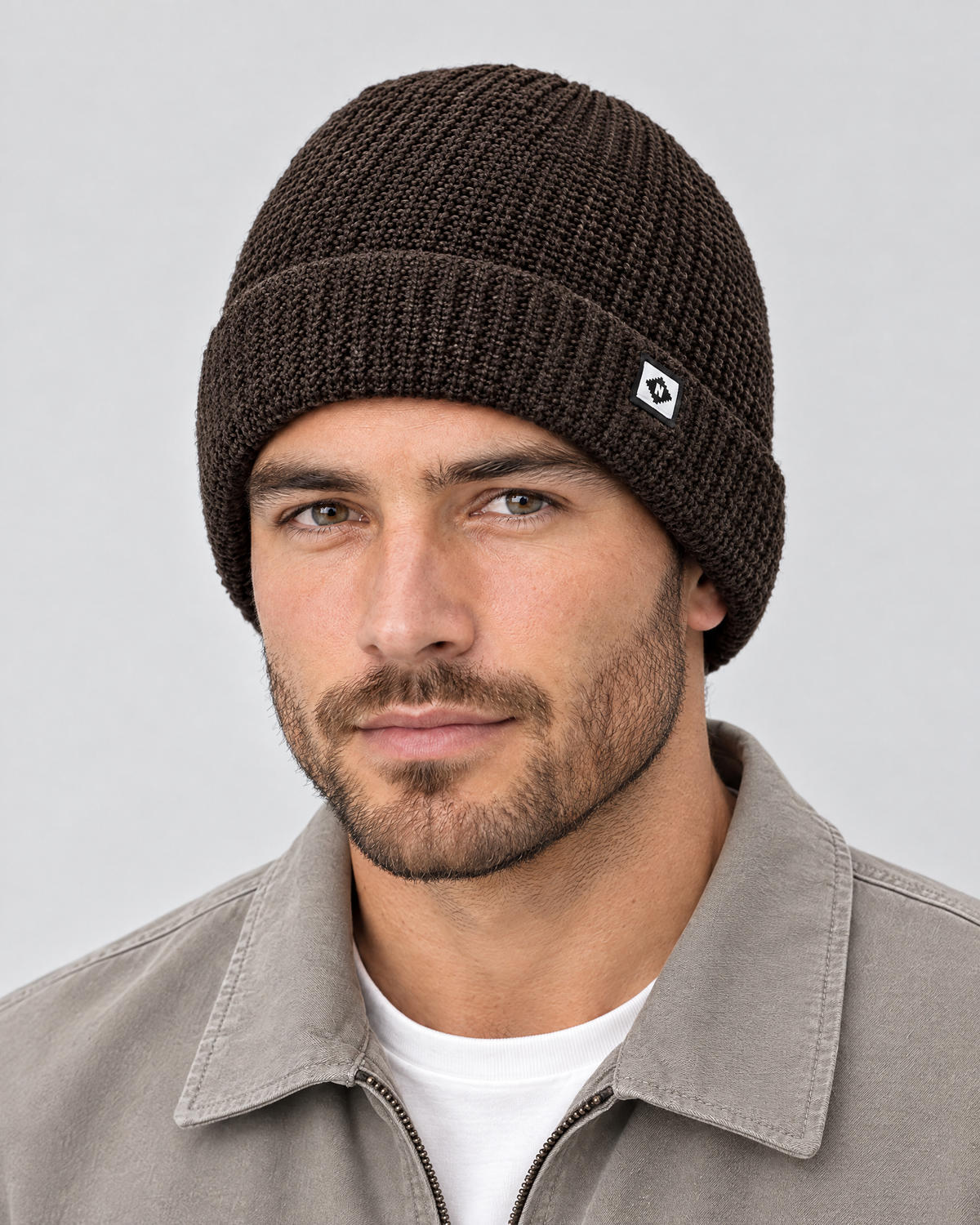 Men's Fleece-Lined Knit Beanie — Small N logo beanie - Coffee color — fit detail [WB gallery 52/5]