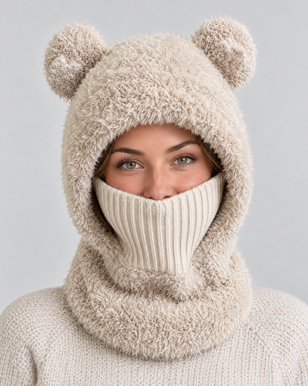 Plush Bear-Ear Hood - Adult & Kids — Adult Light Khaki — hero [WB gallery 54/1]