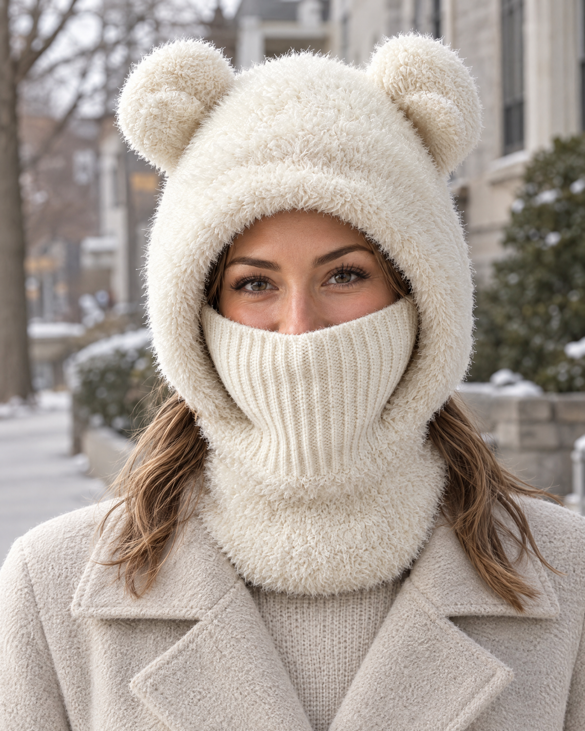 Plush Bear-Ear Hood - Adult & Kids — Adult White — lifestyle [WB gallery 53/6]