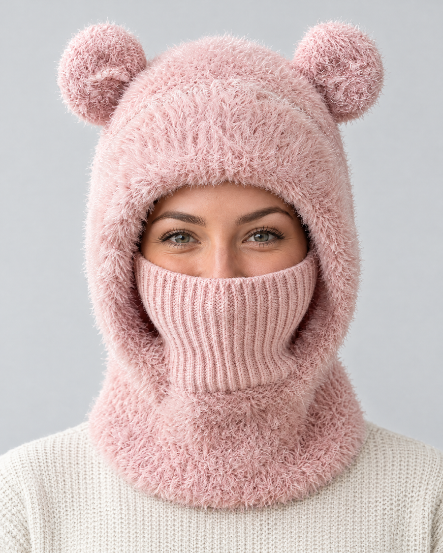 Plush Bear-Ear Hood - Adult & Kids — Adult Pink — hero [WB gallery 55/1]