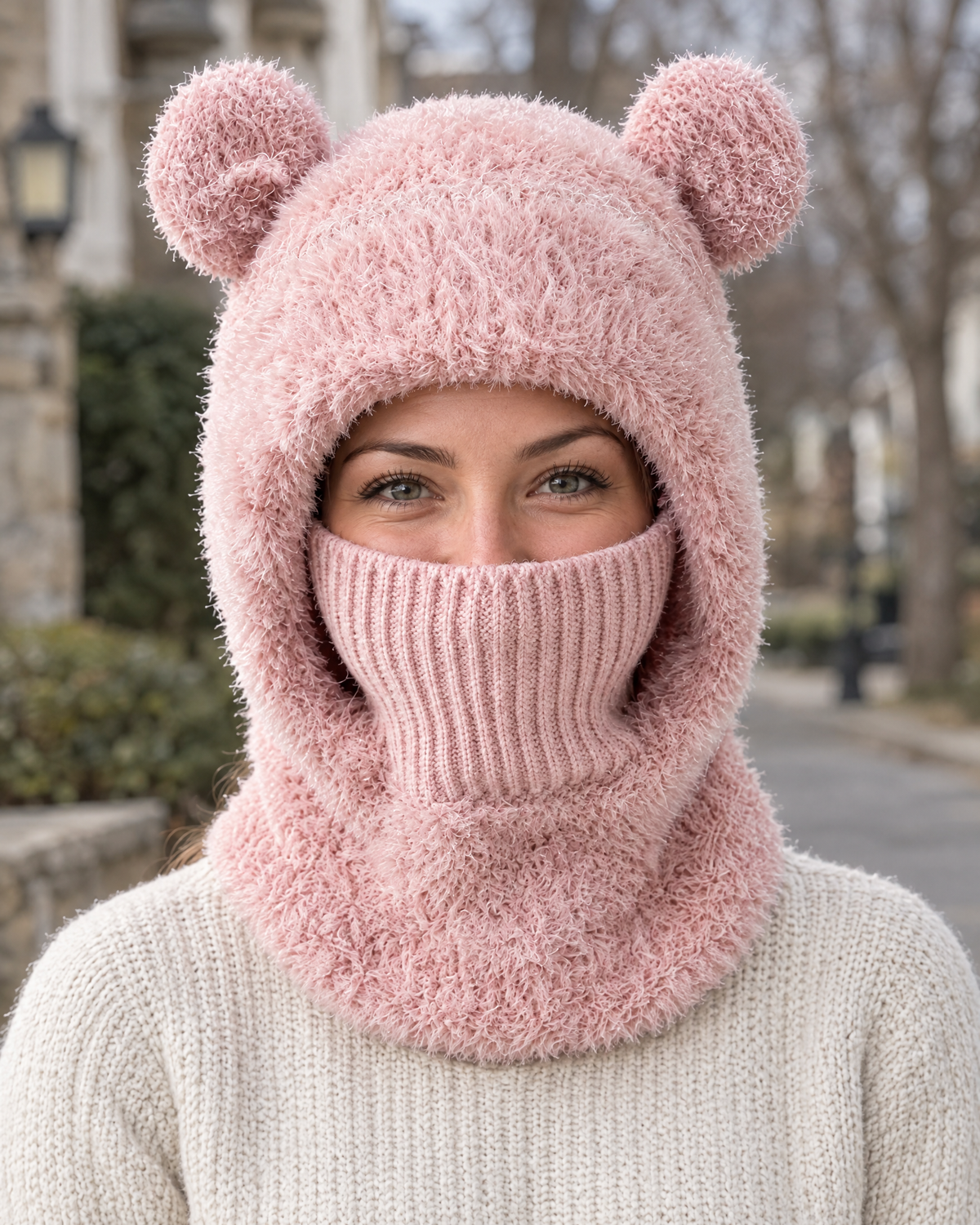 Plush Bear-Ear Hood - Adult & Kids — Adult Pink — lifestyle [WB gallery 55/6]