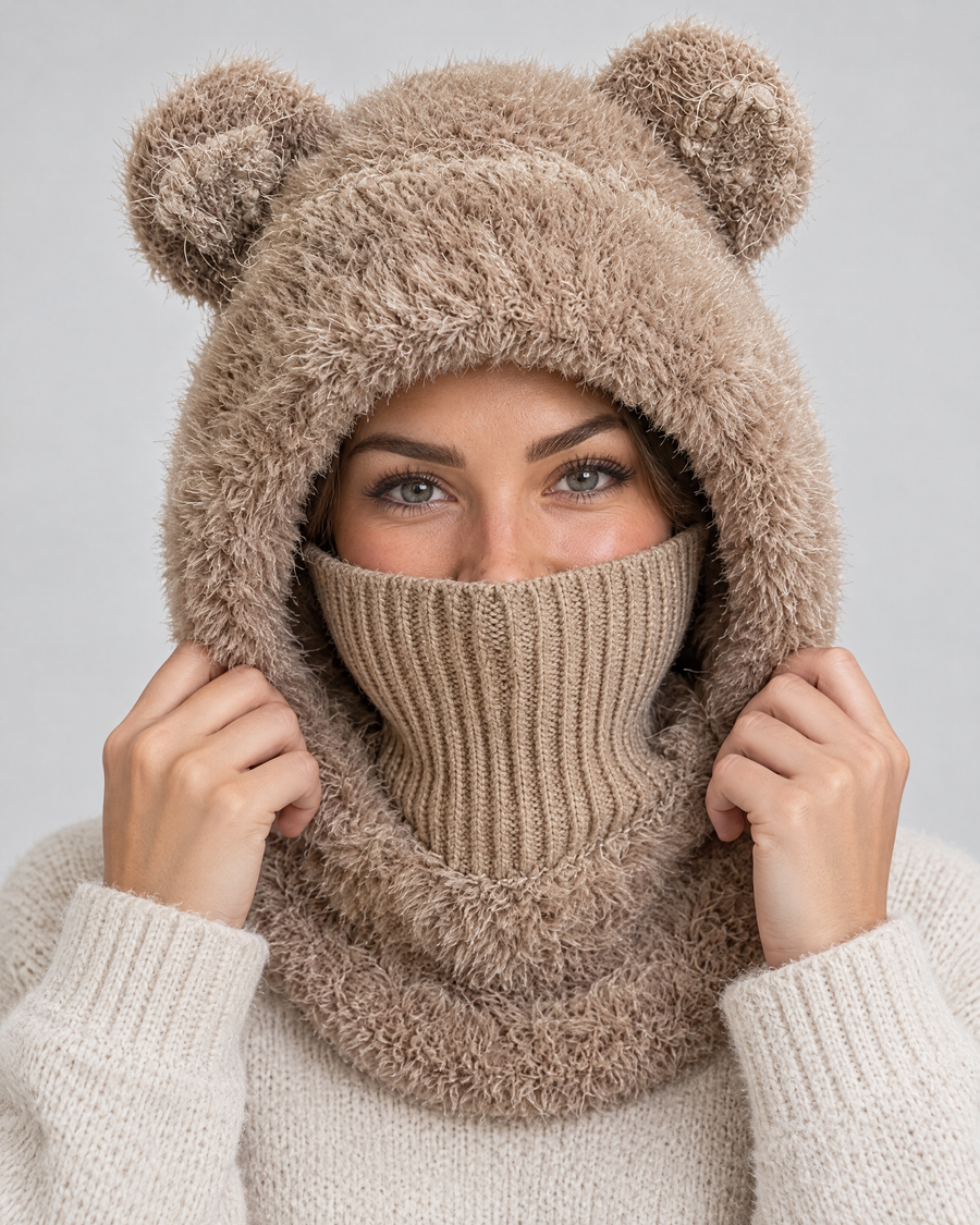 Plush Bear-Ear Hood - Adult & Kids — Adult Dark Khaki — hero [WB gallery 56/1]