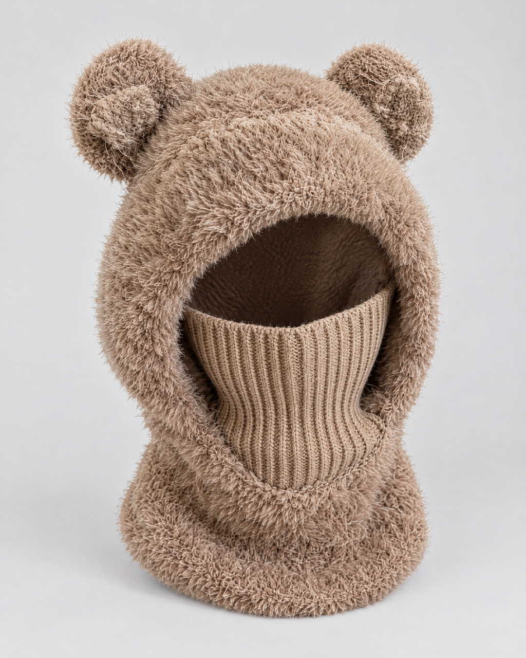 Plush Bear-Ear Hood - Adult & Kids — Adult Dark Khaki — product front [WB gallery 56/2]