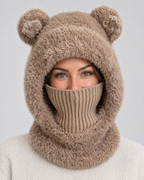 Plush Bear-Ear Hood - Adult & Kids — Adult Dark Khaki — fit detail [WB gallery 56/5]
