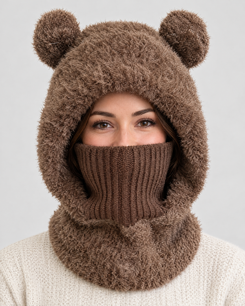 Plush Bear-Ear Hood - Adult & Kids — Adult Dark Brown — hero [WB gallery 57/1]
