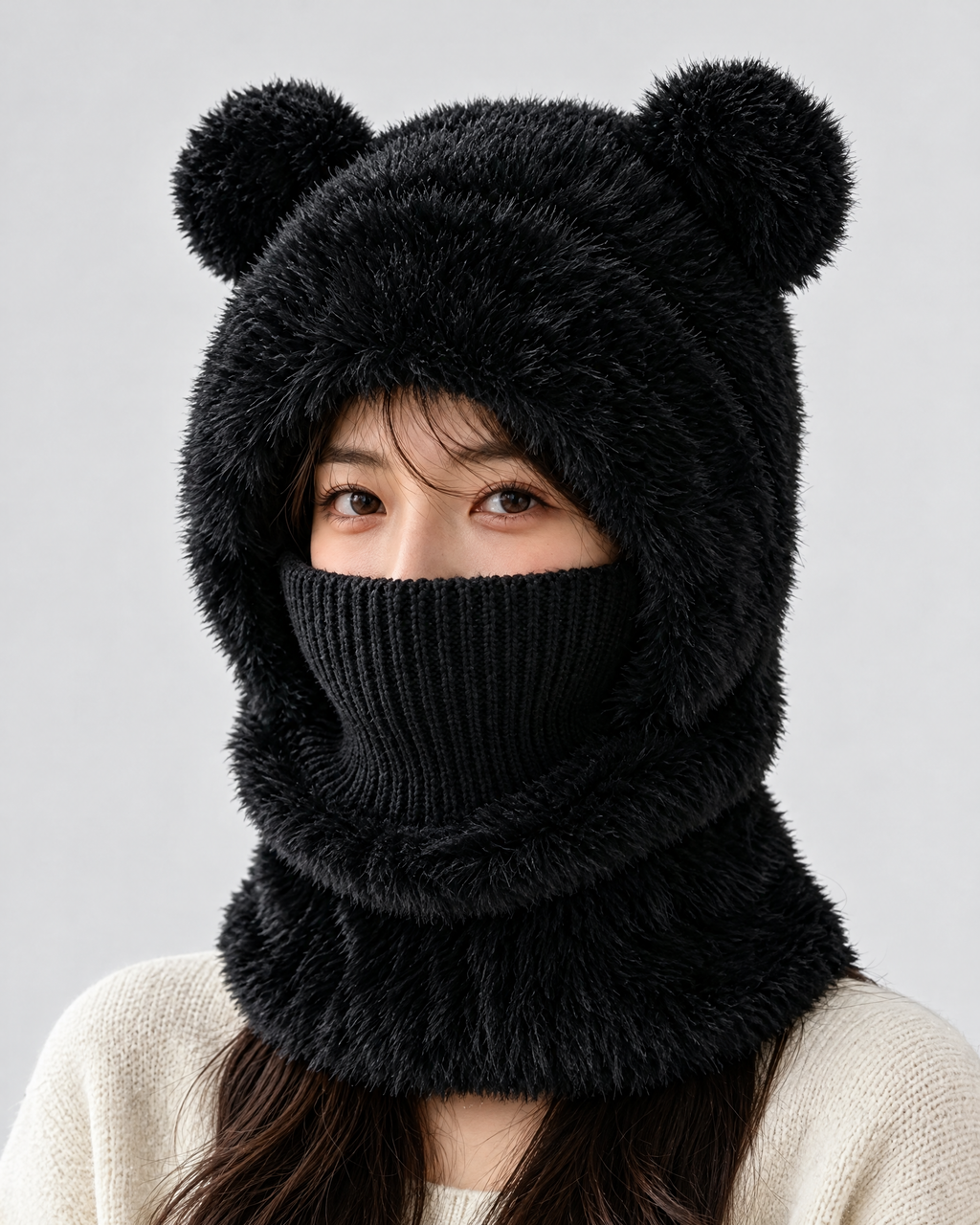 Plush Bear-Ear Hood - Adult & Kids — Adult Black — hero [WB gallery 58/1]