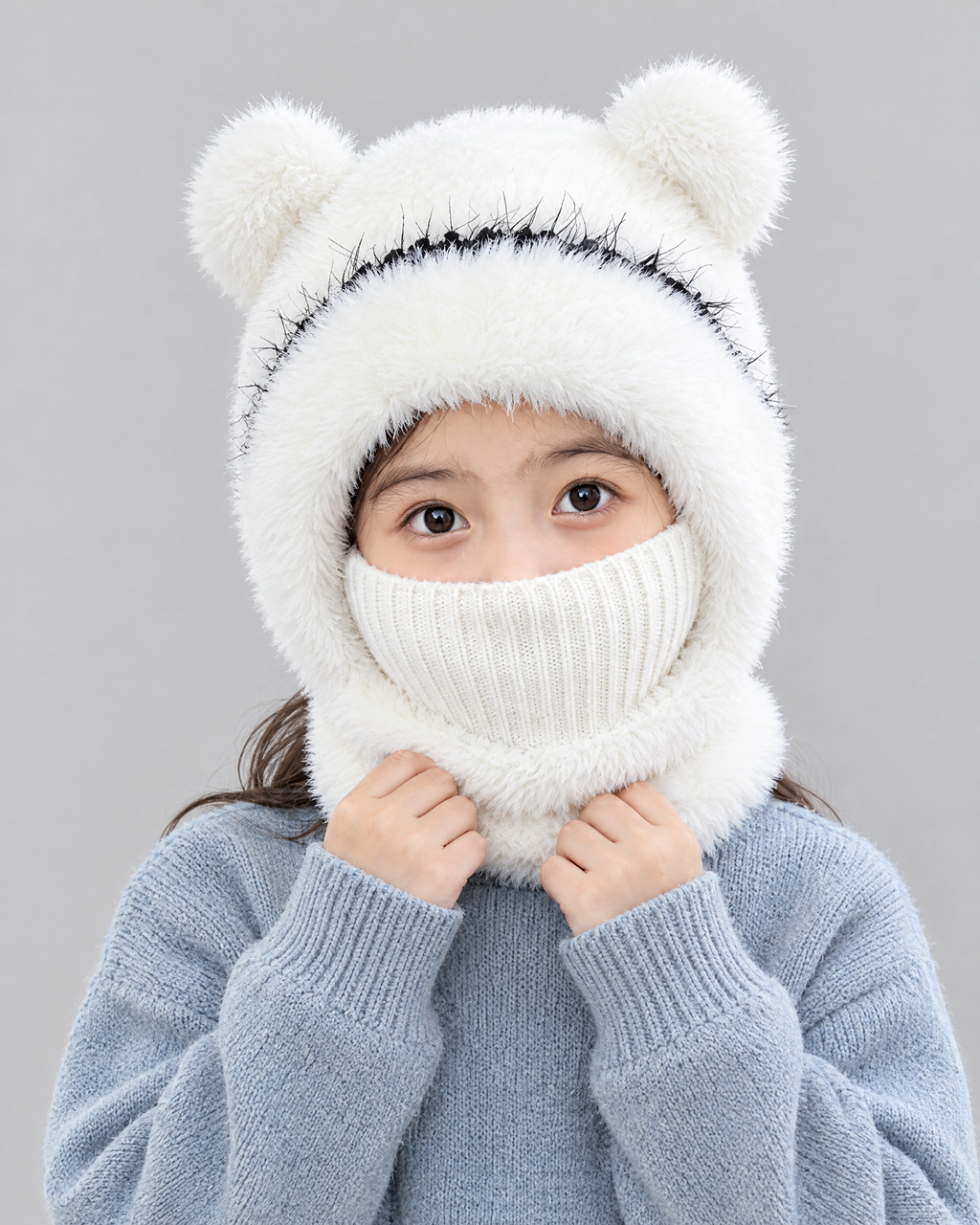 Plush Bear-Ear Hood - Adult & Kids — Kids White — hero [WB gallery 59/1]