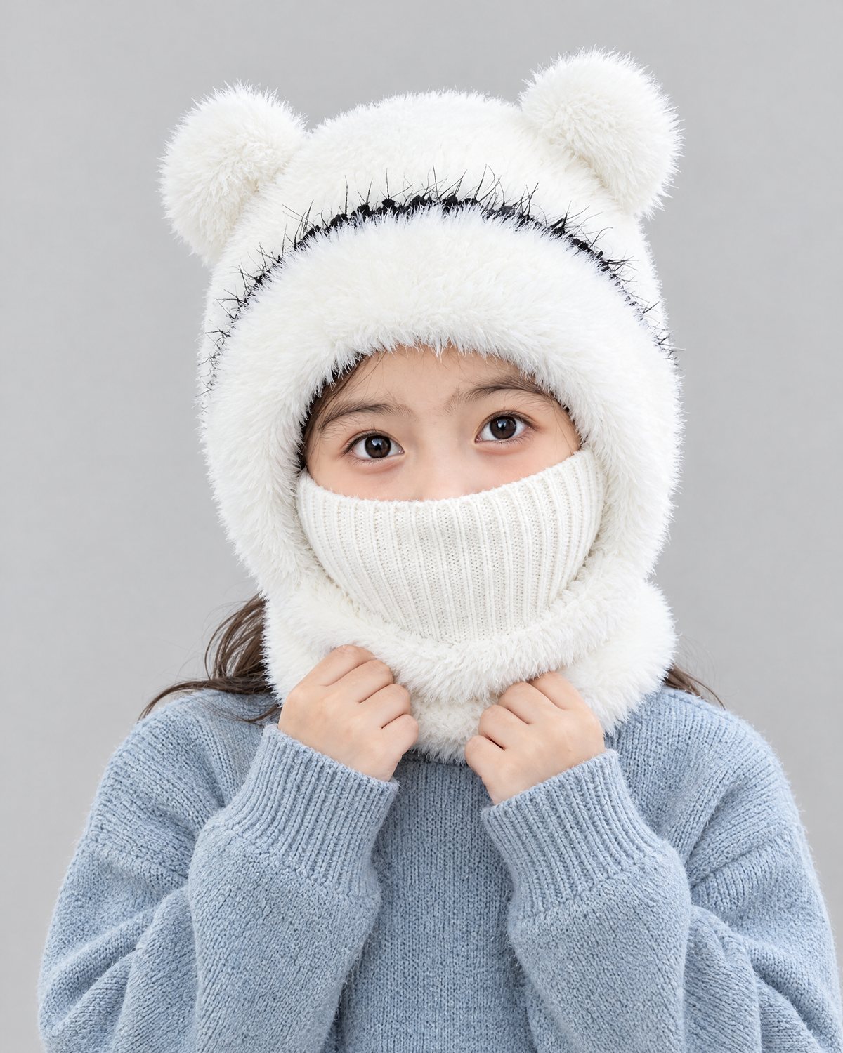 Plush Bear-Ear Hood - Adult & Kids — Kids White — hero [WB gallery 59/1]