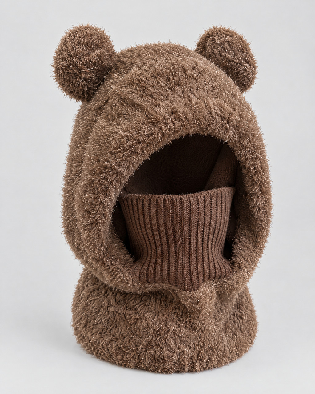 Plush Bear-Ear Hood - Adult & Kids — Adult Dark Brown — product front [WB gallery 57/2]