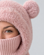 Plush Bear-Ear Hood - Adult & Kids — Adult Pink — fit detail [WB gallery 55/5]