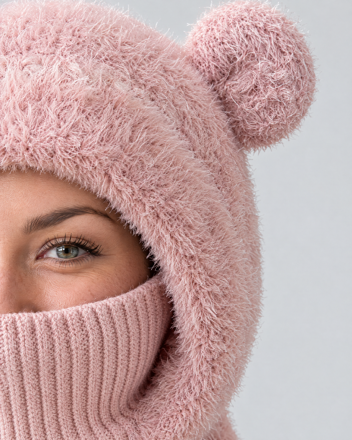 Plush Bear-Ear Hood - Adult & Kids — Adult Pink — fit detail [WB gallery 55/5]