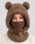 Plush Bear-Ear Hood - Adult & Kids — Adult Dark Brown — fit detail [WB gallery 57/5]