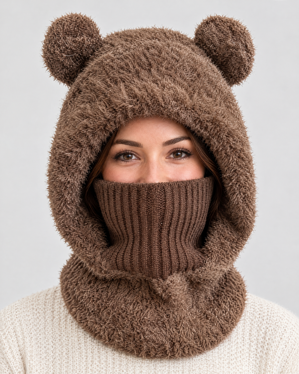 Plush Bear-Ear Hood - Adult & Kids — Adult Dark Brown — fit detail [WB gallery 57/5]