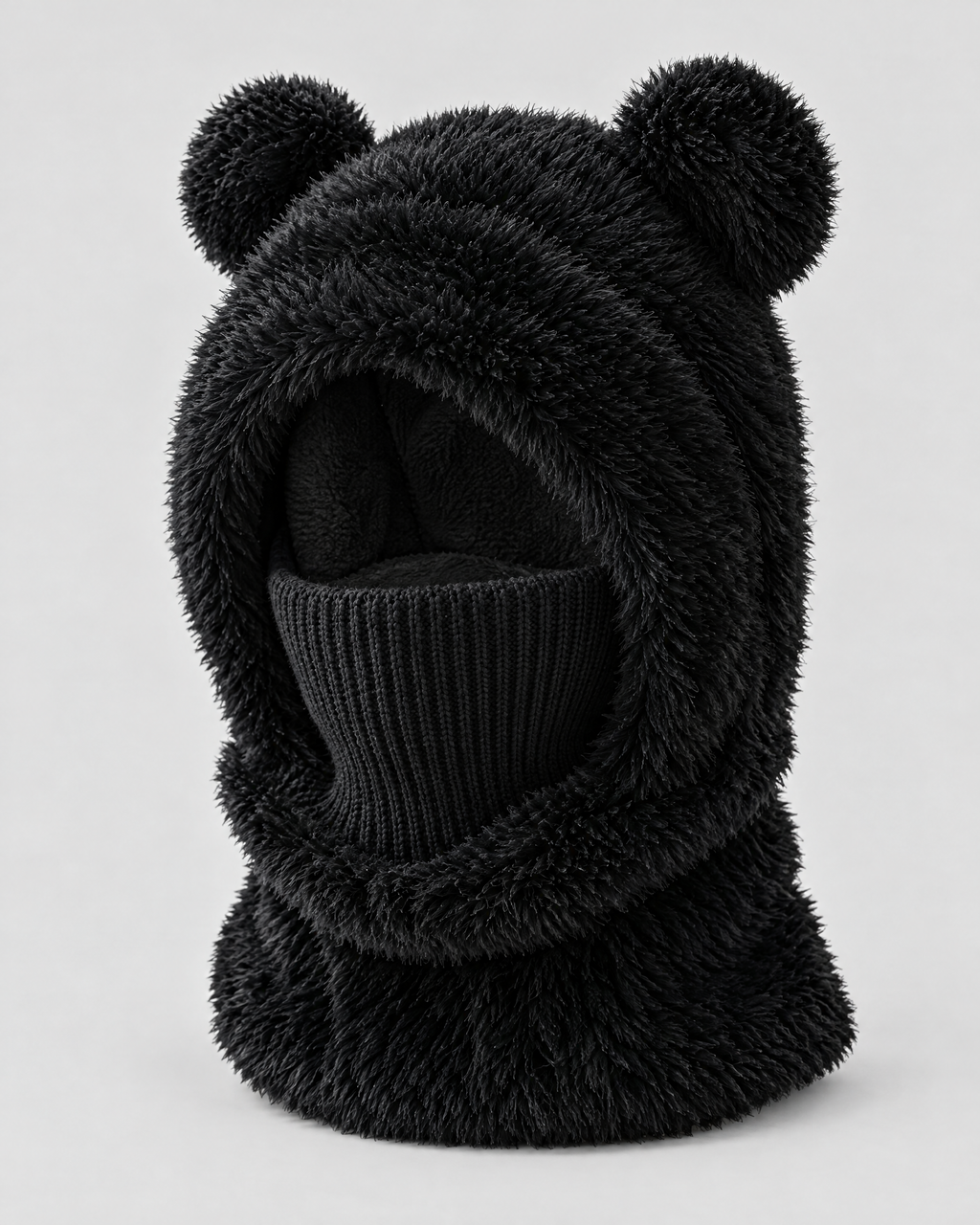 Plush Bear-Ear Hood - Adult & Kids — Adult Black — product front [WB gallery 58/2]