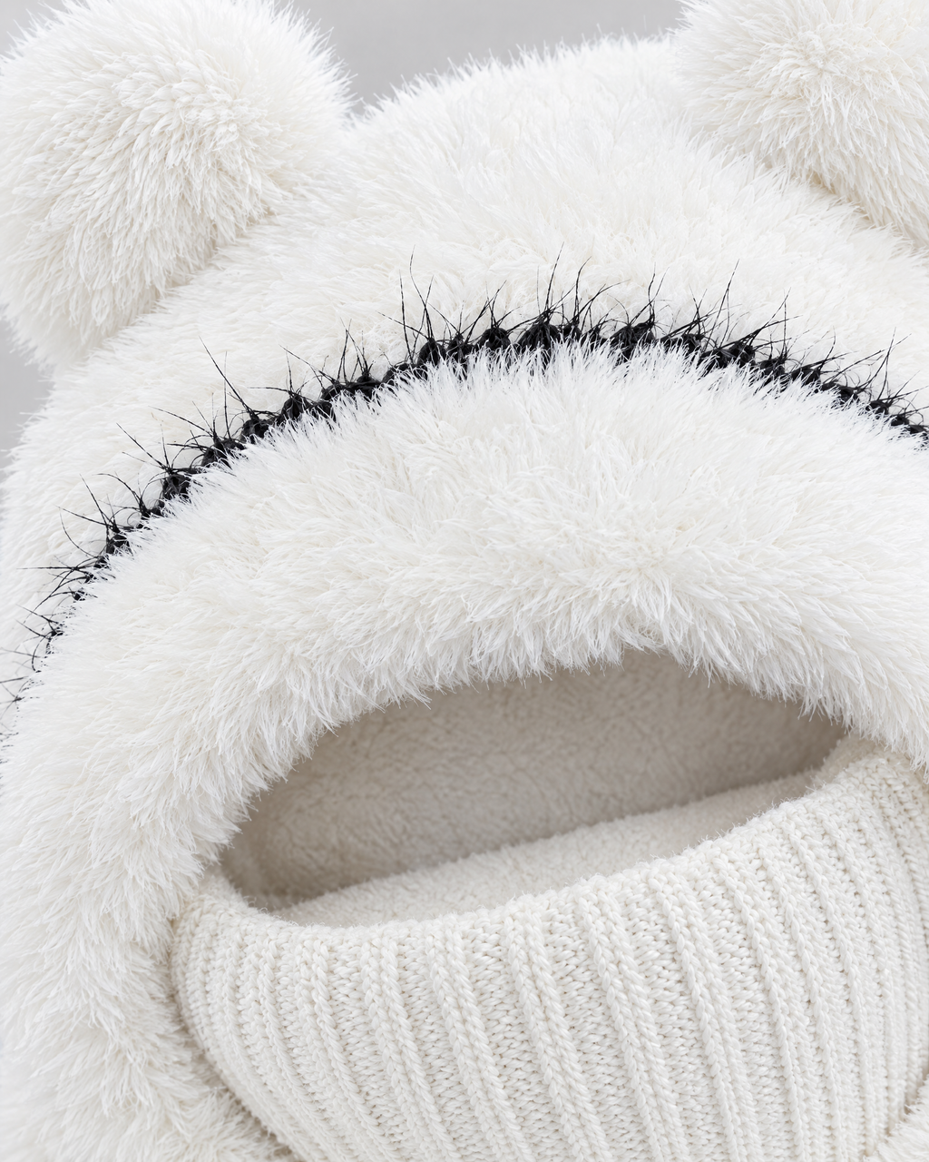 Plush Bear-Ear Hood - Adult & Kids — Kids White — material [WB gallery 59/4]