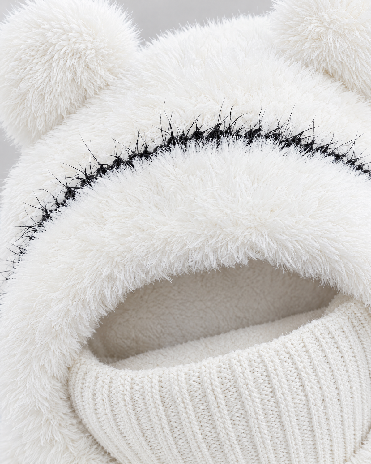 Plush Bear-Ear Hood - Adult & Kids — Kids White — material [WB gallery 59/4]