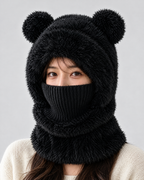 Plush Bear-Ear Hood - Adult & Kids — Adult Black — fit detail [WB gallery 58/5]