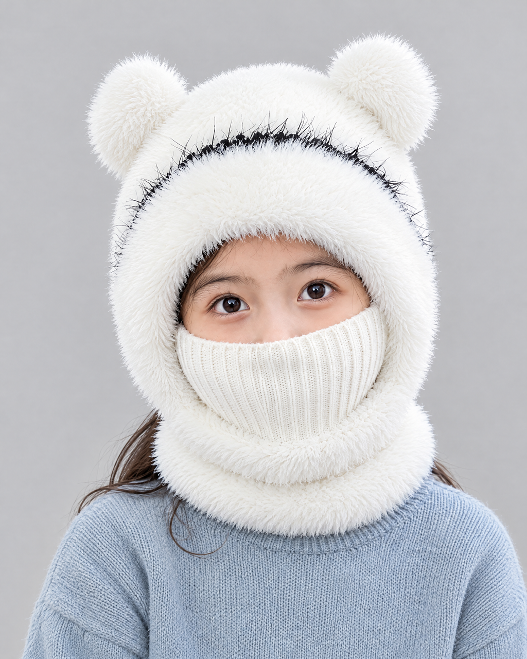 Plush Bear-Ear Hood - Adult & Kids — Kids White — fit detail [WB gallery 59/5]