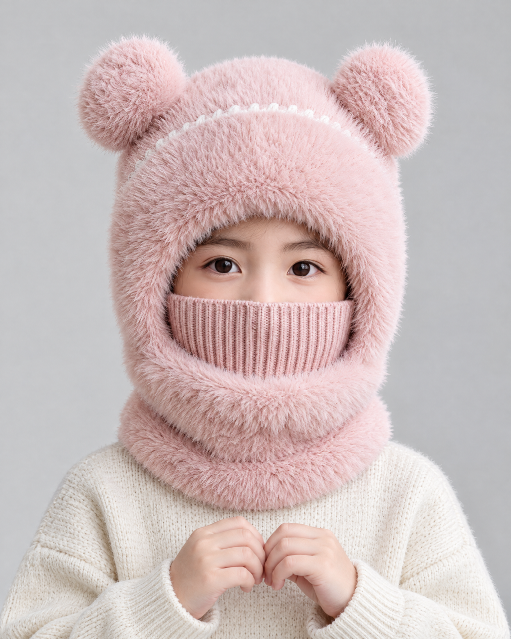 Plush Bear-Ear Hood - Adult & Kids — Kids Pink — hero [WB gallery 62/1]