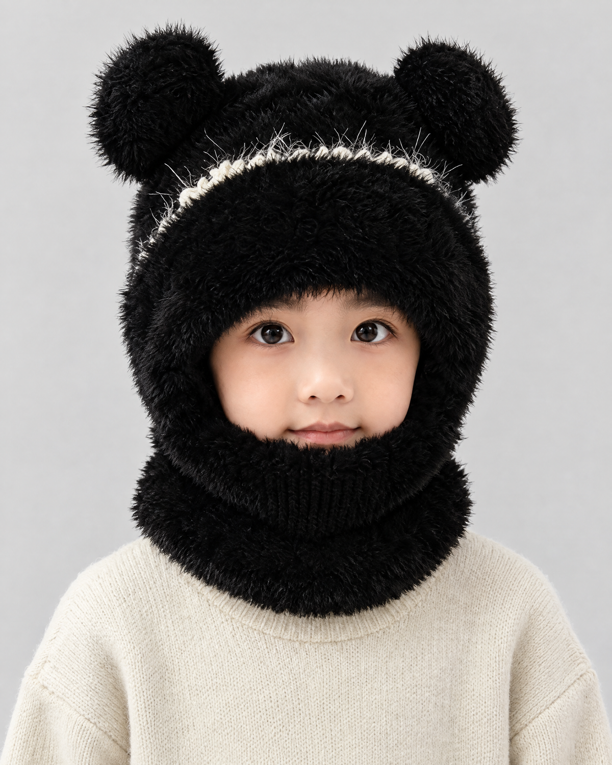 Plush Bear-Ear Hood - Adult & Kids — Kids Black — hero [WB gallery 61/1]