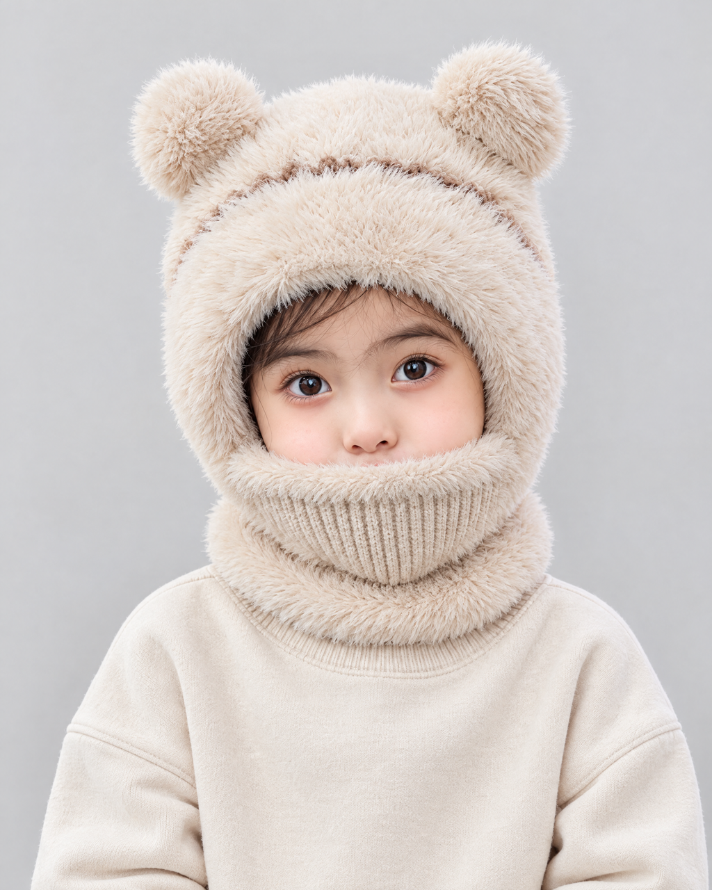 Plush Bear-Ear Hood - Adult & Kids — Kids Beige — hero [WB gallery 60/1]