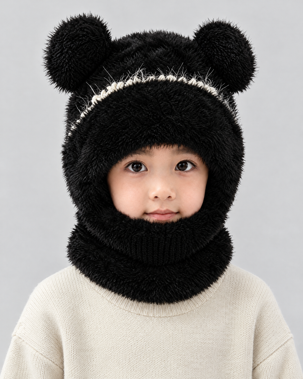 Plush Bear-Ear Hood - Adult & Kids — Kids Black — fit detail [WB gallery 61/5]