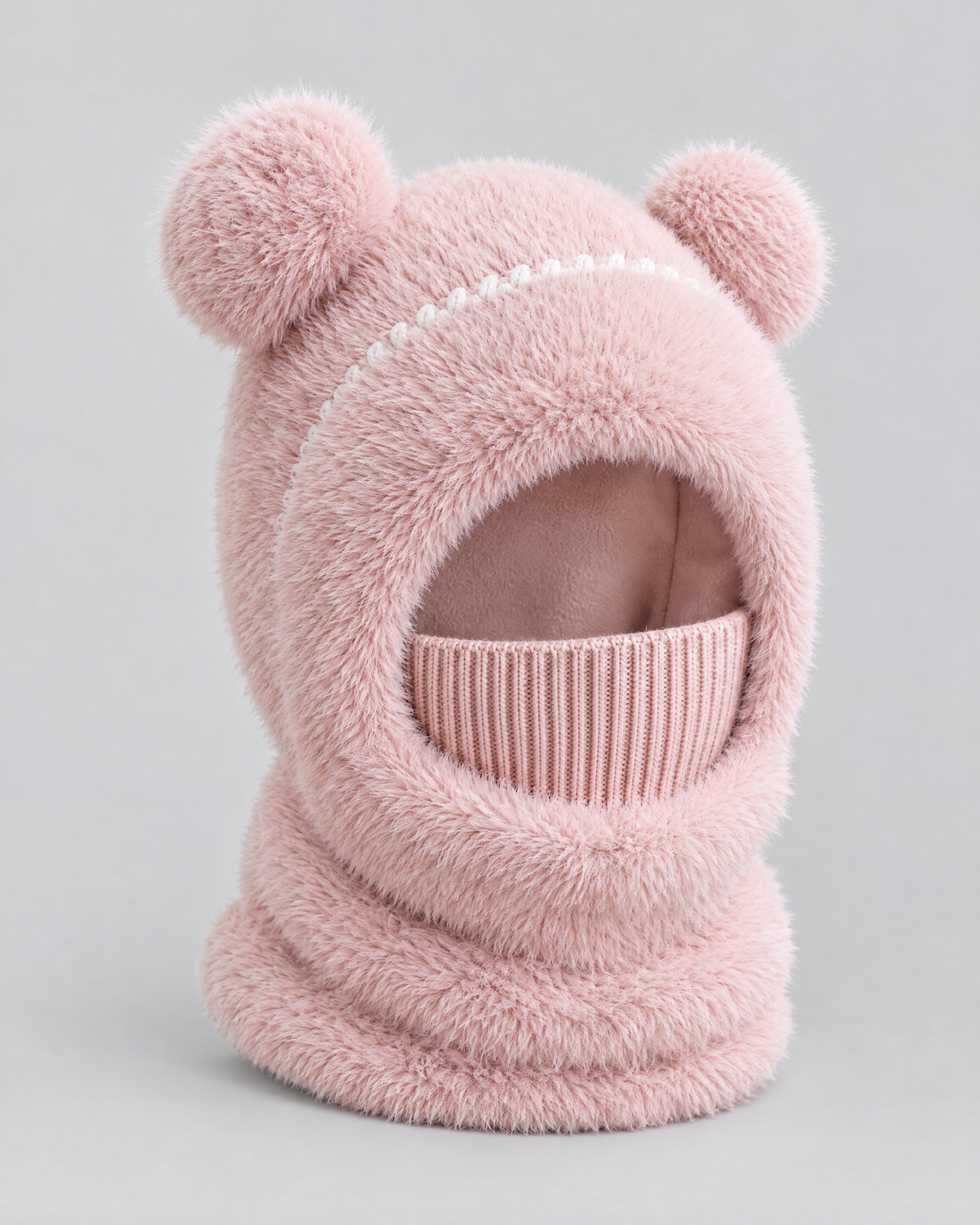 Plush Bear-Ear Hood - Adult & Kids — Kids Pink — product front [WB gallery 62/2]
