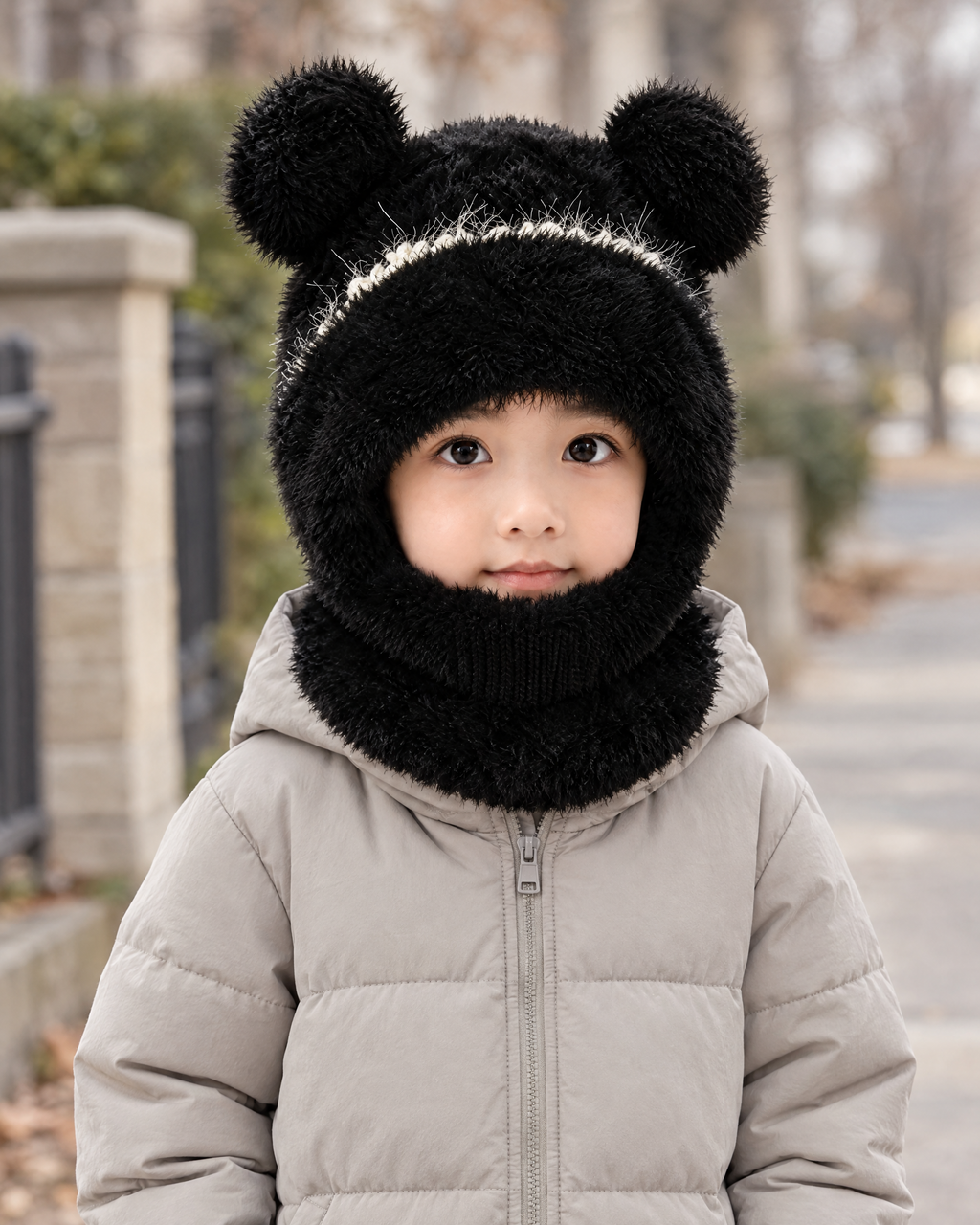 Plush Bear-Ear Hood - Adult & Kids — Kids Black — lifestyle [WB gallery 61/6]