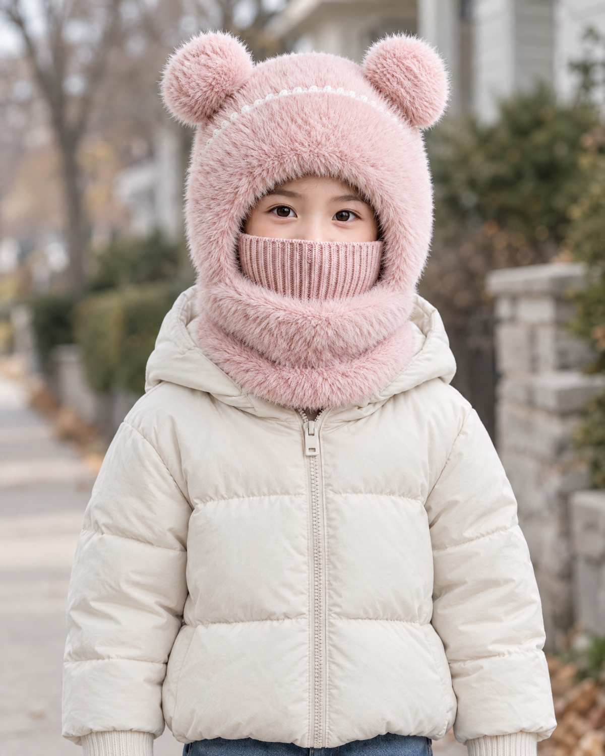 Plush Bear-Ear Hood - Adult & Kids — Kids Pink — lifestyle [WB gallery 62/6]