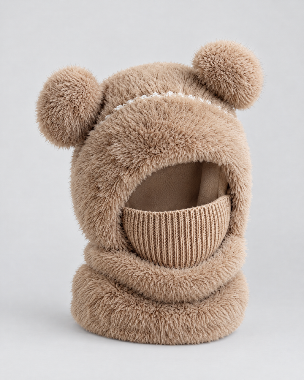 Plush Bear-Ear Hood - Adult & Kids — Kids Khaki — product front [WB gallery 63/2]